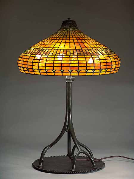 18" Straight Lines leaded glass and bronze Tiffany Lamp #1476